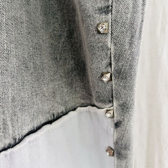 Ashley Stewart Gray & black Patchwork Rhinestone Studded Stretchy Jeans Plus 34 - Picture 4 of 9